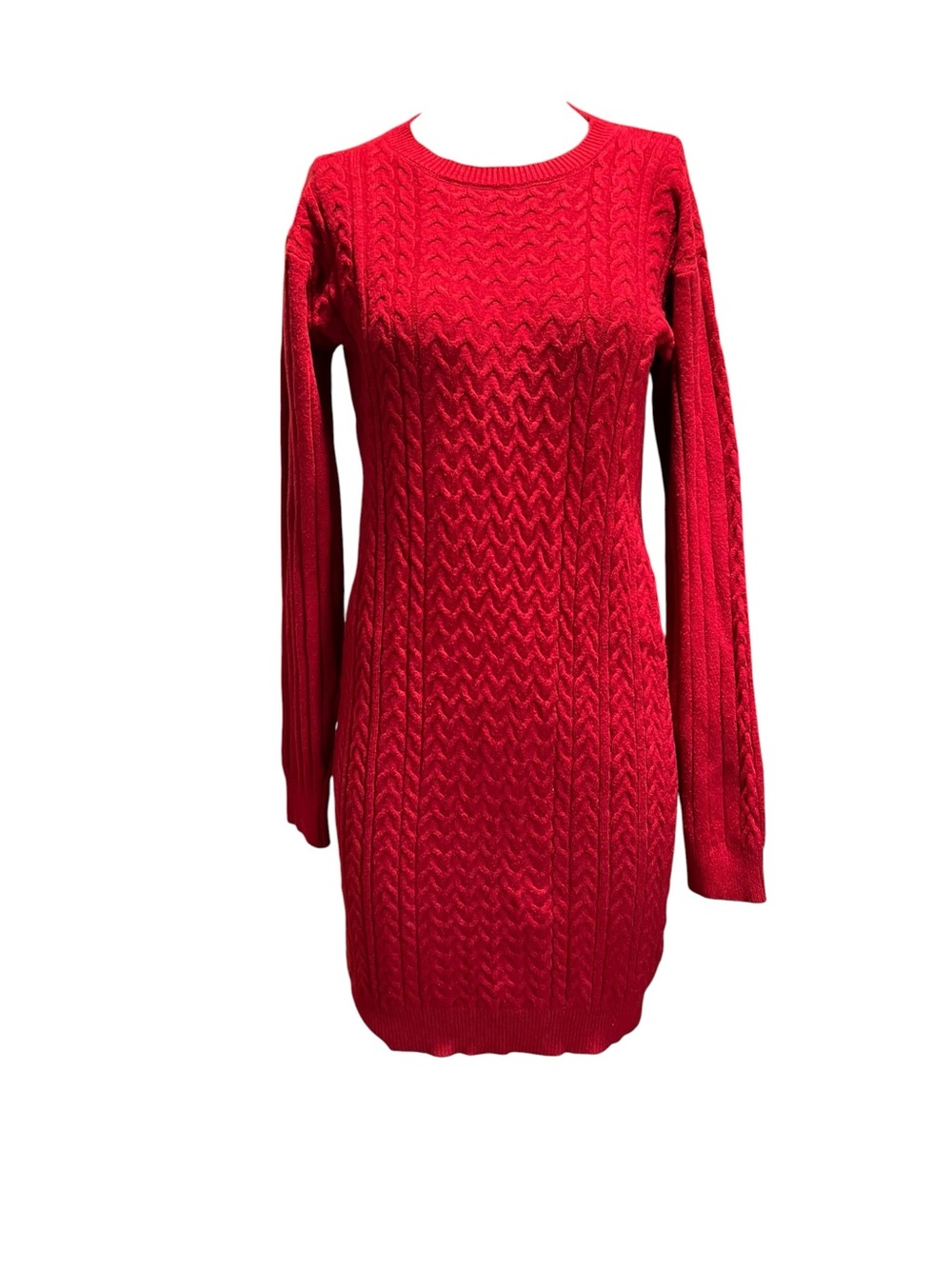 Women's Long Sleeve Cable-Knit Dress in Red
